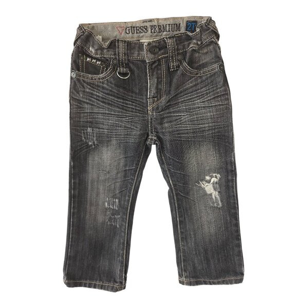 Guess Premium Cliff Relaxed Boot Jeans Toddler Boys Sz 2T Dark Distress Studded - Picture 8 of 8